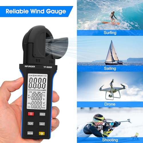 Digital Anemometer Wind Speed Meter, 6-in-1 Wind Gauge for Velocity/Temperature/Relative Humidity, Auto-Off with Data Hold, LCD Backlight, for Shooting, Sailing - style: 5000K