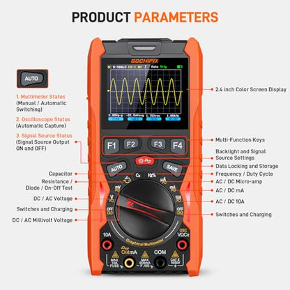 GOCHIFIX 3-in-1 Handheld Oscilloscope Multimeter, 12MHz 50MSa/s Lab - color: Orange & Black
