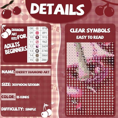 Gamteldot Cherry Diamond Art Kits for Adults Beginners,DIY Diamond Art - color: Cherry A