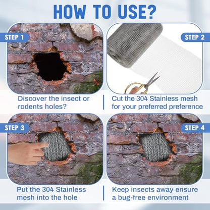 8 Inch X 100 ft Stainless Steel Mesh Rodent Control for Slugs - size: 8 Inch x 100 ft