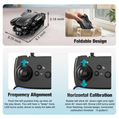 Drone with Camera 1080P HD, Mini Drone for Beginners Kids Adults, Foldable RC Quadcopter with Stable Hover, Trajectory Flight, One Key Take Off/Land, 2 Batteries, Toys for Boys and Girls (Black)