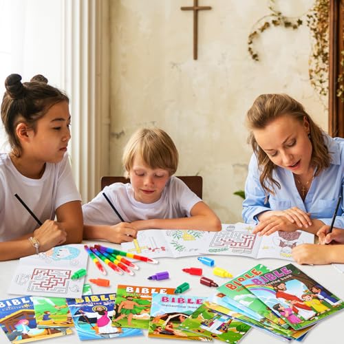BenLouis 24 Christian Mini Coloring Books with 24 Crayons for Kids Bulk - style: Christian