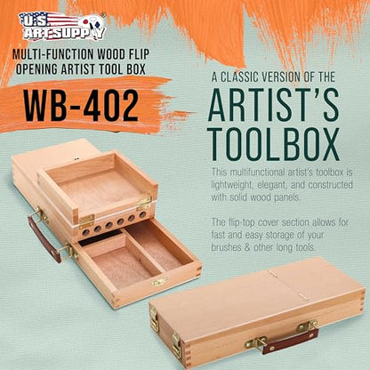 U.S. Art Supply Multi-Function Flip Open Artist Supply Box, Locking Clasps