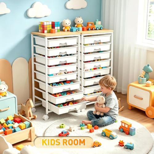 SUNALLY Rolling Cart With 8 Drawers,Storage Drawer Cart for Craft Art,White - color: White