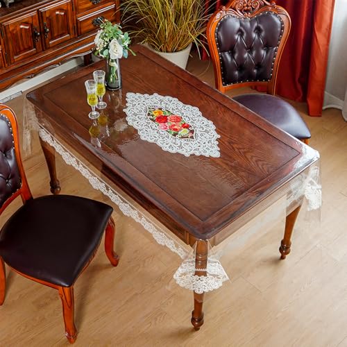 ARTABLE Lace Floral Print Clear Vinyl Tablecloth Wipeable 52 x 70 Inch - color: Lace-2, size: 70" x 52" (Rectangular)