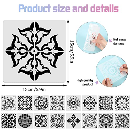 16 Pcs Mandala Stencils, 6x6 Inch Reusable Painting Templates for DIY Craft - style: Mandala Stencils-2