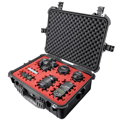 Eylar 20" Large Hard Case Equipped With Ragar Reconfigurable & Reusable XP Crosslinked Foam, Waterproof, Shockproof For Gear, Drones And Cameras (2 Red/Black Ragar Layers) - color: Black