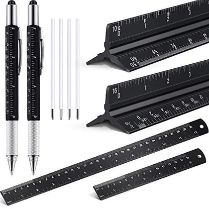 Weewooday 10 Pieces 12 Inch Architectural Scale Ruler Aluminum Triangular Engineering Ruler Scale with 6 in 1 Multitool Pen Ballpoint Pen for Architects, Draftsman, and Engineers