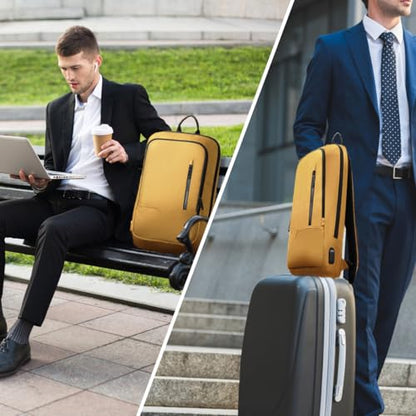 hk Backpack for Men Business Slim Laptop Bag - color: Yellow, size: 15.6 Inch