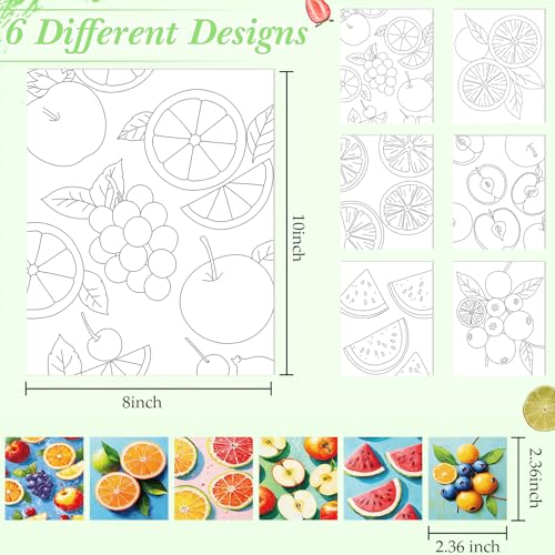 Dinifee 6 Pack Pre Drawn Canvas 8x10 Paint Kit for Adults, Colorful Fruit - style: Colorful Fruit