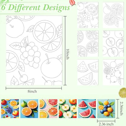 Dinifee 6 Pack Pre Drawn Canvas 8x10 Paint Kit for Adults, Colorful Fruit - style: Colorful Fruit