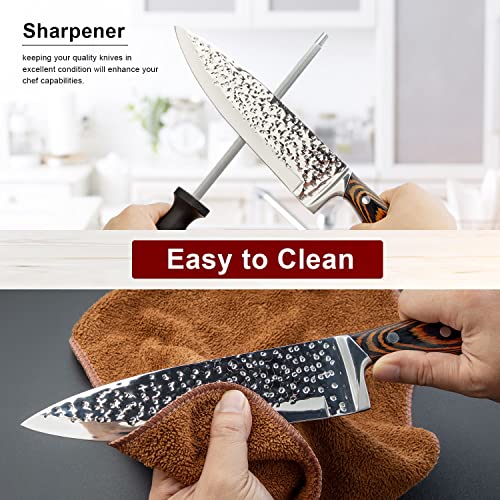 15 Pieces Kitchen Knife Set with Block and Sharpener - color: Wooden