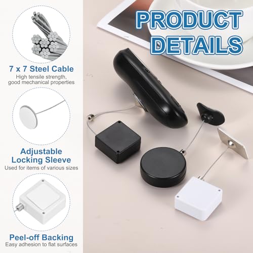 PATIKIL 3.3ft (1M) Retractable Remote Control Cable Tether 1.5N, 3PCS Remote Control Security Lanyard Lock Adjustable Locking Leash with Round Iron Cap for TV Tablets Showroom, White - color: White
