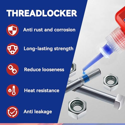 Thread Lock Blue and Red, Threadlocker Medium and High Strength, Thread Locker for Nuts, Bolts, Fasteners and Metals, Against Losening and Leakage (50 mlx2)