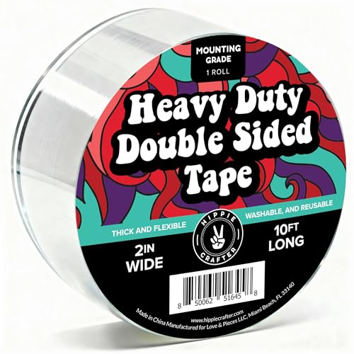 HIPPIE CRAFTER Strong Double Sided Tape Heavy Duty Wall Tape or Mounting Transparent Clear Nano Reusable and Removable Roll 2" x 10FT - size: 2IN x 10FT