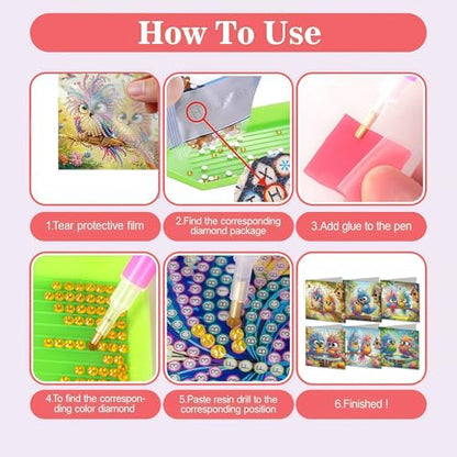 DDGYP 6 PCS Paper Folding DIY Diamond Art Greeting Cards Kit with Envelopes - color: Owl