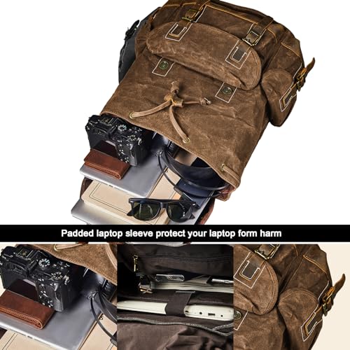 Heavy-Duty Waxed Canvas Rucksack Backpack - color: Brown-coffee, size: 400 x 340 x 190 mm - Standard
