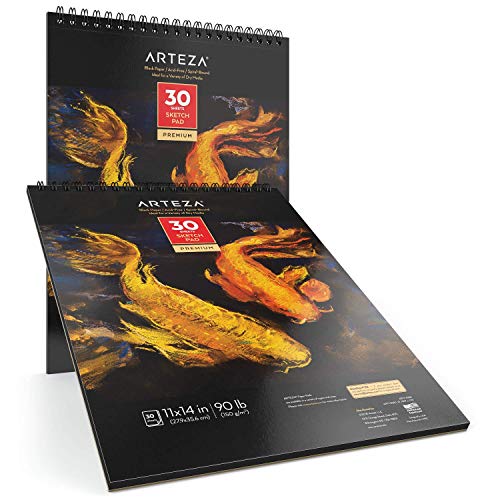 ARTEZA Black Paper Sketchbooks, 11 x 14 in, 2 Pack, 60 Sheets for Drawing