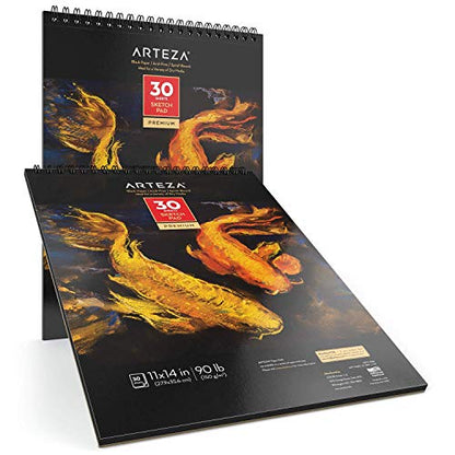 ARTEZA Black Paper Sketchbooks, 11 x 14 in, 2 Pack, 60 Sheets for Drawing