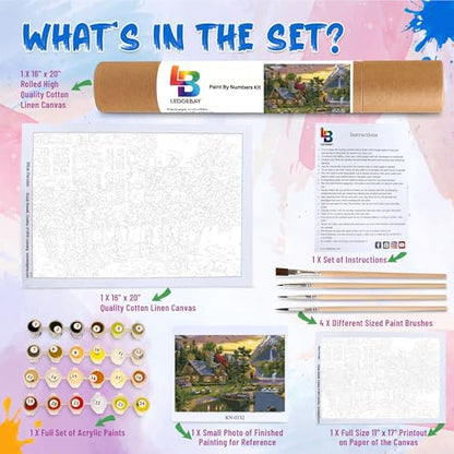 Ledgebay Paint by Numbers Kit for Adults, 16x20 Unframed Canvas - color: Mountain Paradise, size: 16" x 20" Unframed
