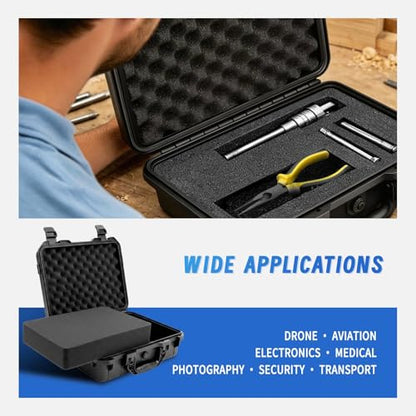 GreenCycle 14.3 x 11.4 x 4.5 Inch Waterproof Hard Case with DIY Customizable Foam Insert Portable Protective Storage Case with Knife for Camera Drones Equipments Tools Test Instruments,Black,3PK