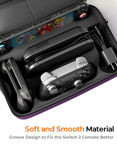 COOWPS for Nintendo Switch 2 Case, 2-Pack Screen Protectors, 6 Thumb Grips - color: Purple