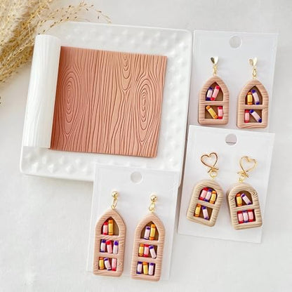 Polymer Clay Texture Roller Work with Polymer Clay Cutters for DIY Earrings Jewelry Making Craft Supplies(Wood Grain)