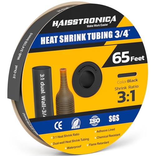 haisstronica 65Ft 3:1 Heat Shrink Tubing Roll 3/4" Black - color: Black, size: 3/4inch