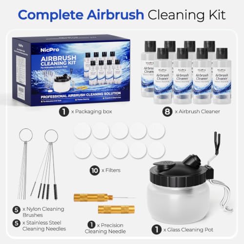 Nicpro Airbrush Cleaning Kit, 8 x 4 fl oz Airbrush Cleaner - size: 32 fl oz