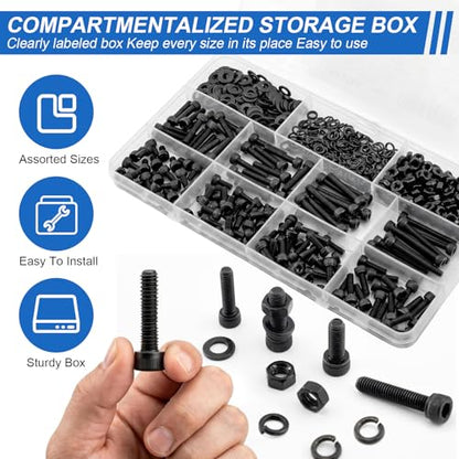 544Pcs UIETUIL M4 Hex Socket Head Cap Screws Kit, M4x6-30mm, 12.9 - size: M4 Cap 12.9 - 544PCS
