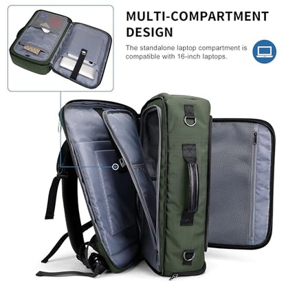 WITZMAN Travel Backpack for Men 35L TSA Friendly Flight Approved - color: Army Green