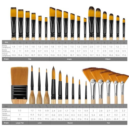 Bougimal 33 Pcs Paint Brush Set, No-Shedding Artist Paint Brushes - color: Wooden 2