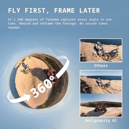 Antigravity A1 Infinity Bundle (3 High-Capacity Batteries) - 8K 360 Drone for Immersive Flight, Point-to-Fly Motion Control, Obstacle Avoidance, Deep Track, Auto Return, 10km Transmission, Auto Edit