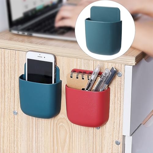 Wall Mount Remote Control Holder Self Adhesive Organizer for Remote Phone Pen Makeup Brush Storage Box for Home Office - color: Blue