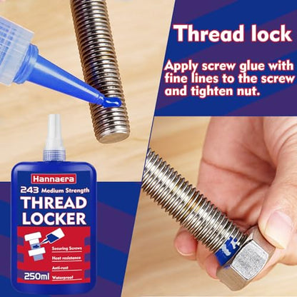 Thread Lock 8.45 Fl oz/250 ml Medium Strength, Lock & Seal Nuts, Bolts, Fasteners and Metals, Blue Threadlocker Against Losening and Leakage - size: 250ml