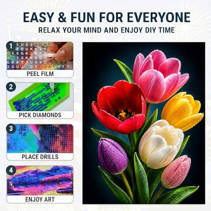Tulips Diamond Art Kits for Adults,Colorful Flower Bouquet Diamond Painting - color: HS049-1