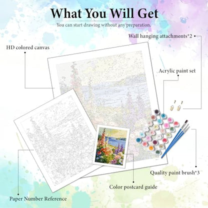 Dawnsphere Flowers Paint by Numbers Kit for Adults Without Frame 16x20 in - color: OP-US06