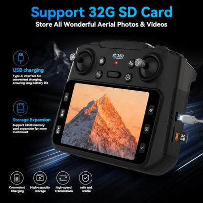 Drone with 1080P Camera 4.5″LCD Screen Remote, FPV RC Drones for Adults - color: Dark Black