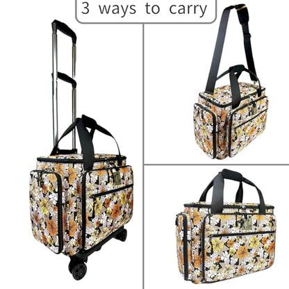 Rolling Teacher Bag with Five 360-Degree Rotating Wheels,Fits for 15.6" Laptop - color: Floral