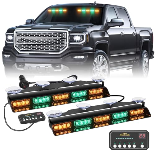 XRIDONSEN Dash Windshield Lights for vehicles, 40 LED Strobe Lights - color: Amber/Green