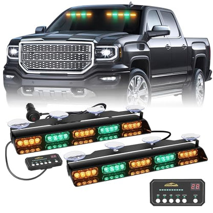 XRIDONSEN Dash Windshield Lights for vehicles, 40 LED Strobe Lights - color: Amber/Green