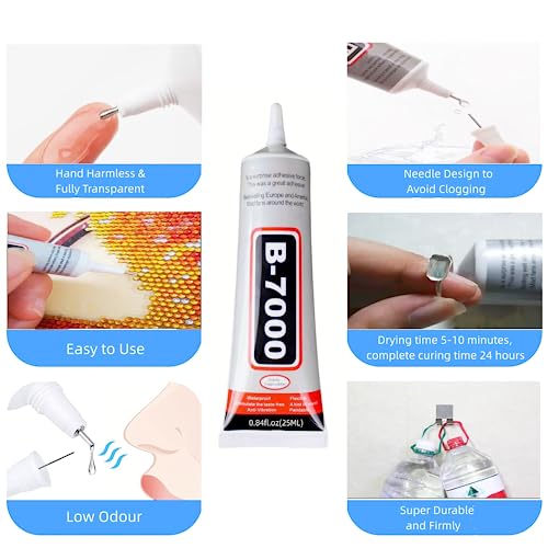 B-7000 Adhesive Multi-Function Glues,Super Glue Suitable for Phone Screen Repair,Wooden,Jewelery,1 Pack (25ml*2)
