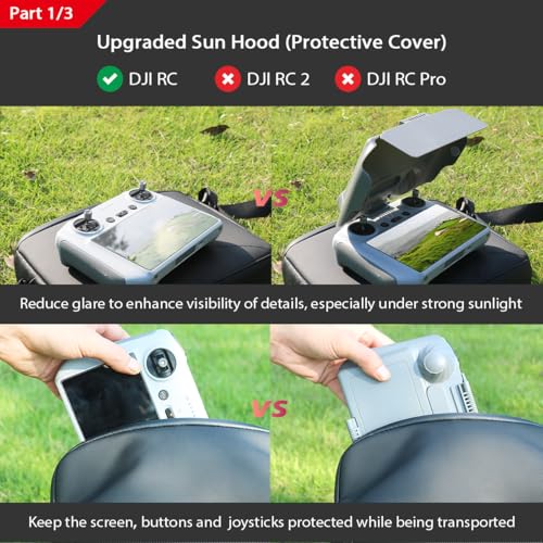 Arzroic RC Protective Sun Hood Cover with Screen Protector & Neck Lanyard for DJI Mini 3 / Mini 3 Pro/RC Controller Accessories - style: Sun Hood + Screen Protector + Lanyard