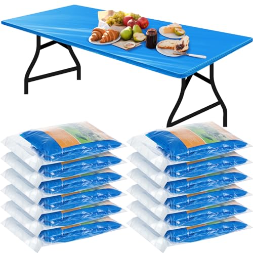 Boao 12 Plastic Elastic Fitted Tablecloths, 6 Ft, 72 x 30 Inch, Blue - color: Blue, size: 6 Ft, 72 x 30 Inch