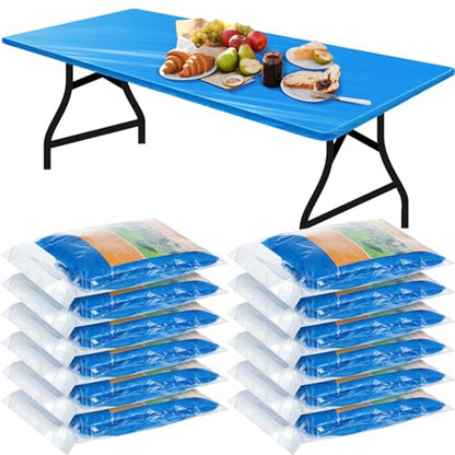 Boao 12 Plastic Elastic Fitted Tablecloths, 6 Ft, 72 x 30 Inch, Blue - color: Blue, size: 6 Ft, 72 x 30 Inch