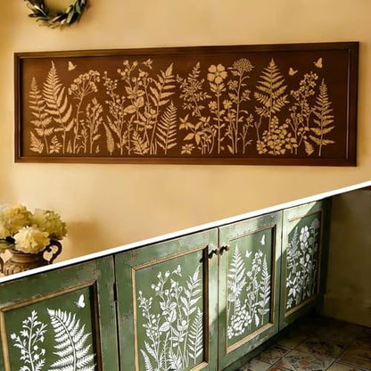 Botanical Wall Stencil Kit for Painting - Large Reusable Plastic Fern, Leaf & Flower Templates, 6 Pack DIY Seamless Stencils for Crafts, Canvas & Home DéCor Art - size: 14.5in x 11in