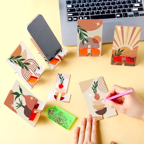 Saillong 6 Pcs Boho Diamond Art Cell Phone Stand 5.5" DIY Full Drill - style: Boho