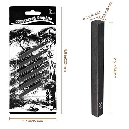 MyLifeUNIT Compressed Graphite, Square Drawing Pencils for Artists, Pack of 6 (2H, HB, 2B, 4B, 6B and 8B)