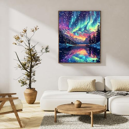 Paint by Numbers Kit for Adults, Aurora Borealis & Mountain, 16x20 Inch - color: HMOP25903