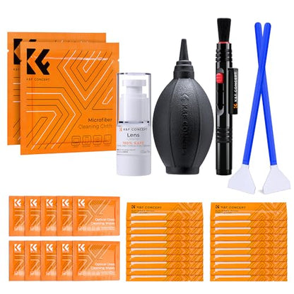 K&F Concept Camera Lens Cleaning Kit - 15ml Sensor Cleaner, Lens Pen Brush, Air Blower, Microfiber Cleaning Cloths & Full-Frame Sensors Cleaning Swabs for DSLR & Mirrorless Cameras